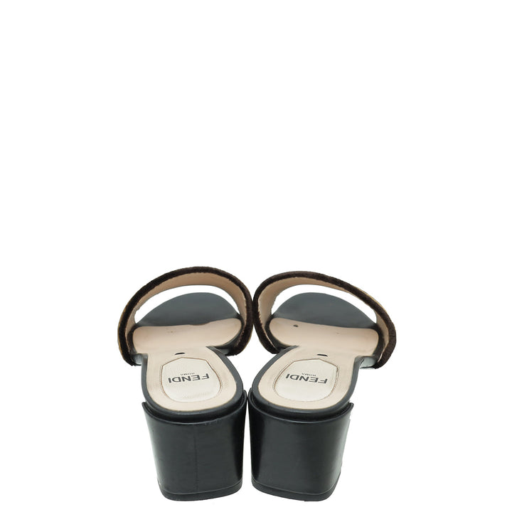 Fendi Brown FF Velvet Slide Mules 37