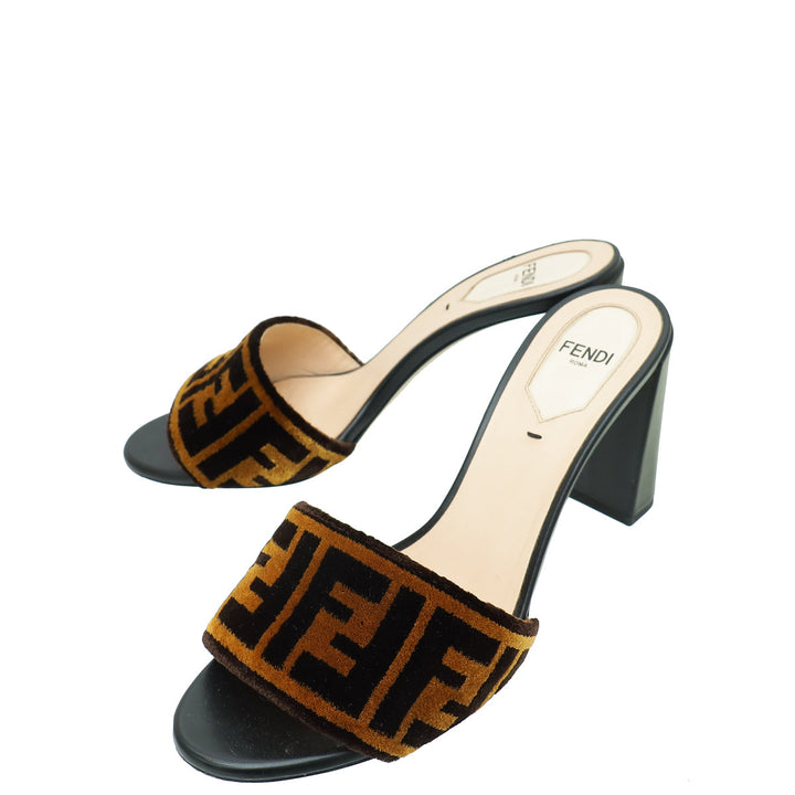 Fendi Bicolor FF Velvet Slide Mules 37