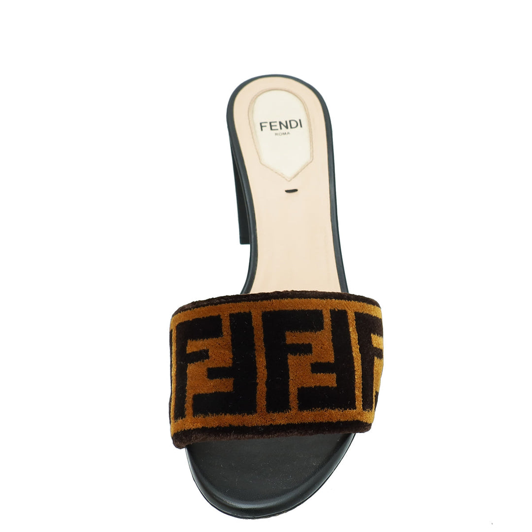 Fendi Bicolor FF Velvet Slide Mules 37