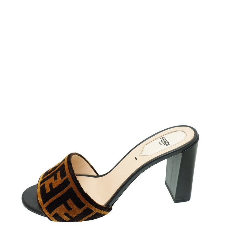 Fendi Bicolor FF Velvet Slide Mules 37