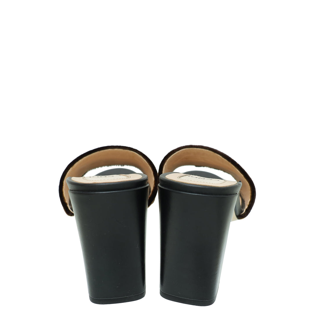 Fendi Bicolor FF Velvet Slide Mules 37