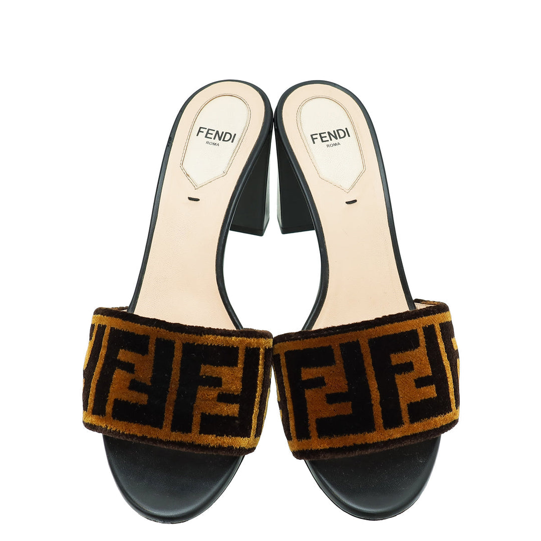 Fendi Bicolor FF Velvet Slide Mules 37