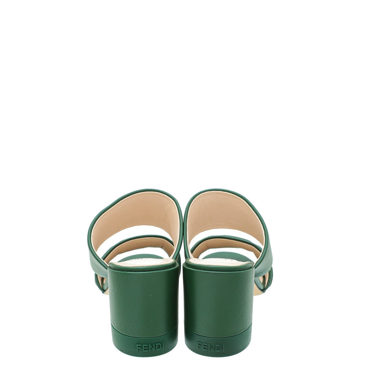 Fendi Green FF Embossed Slide Mules 38