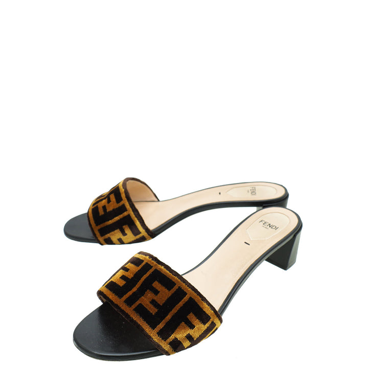 Fendi Bicolor FF Velvet Slide Mules 40