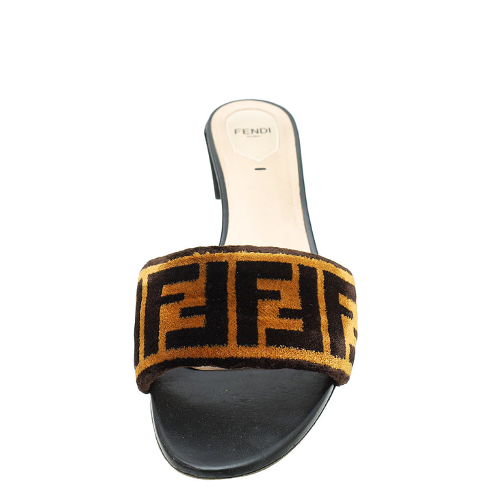 Fendi Bicolor FF Velvet Slide Mules 40