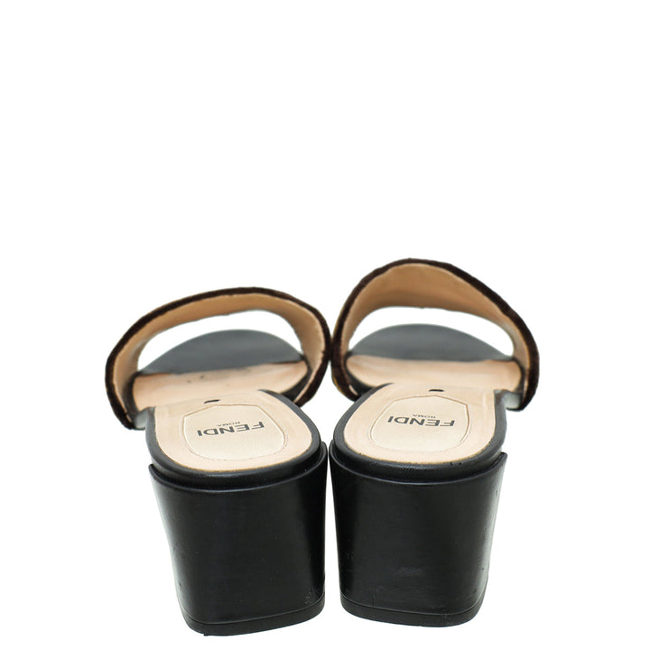 Fendi Bicolor FF Velvet Slide Mules 40