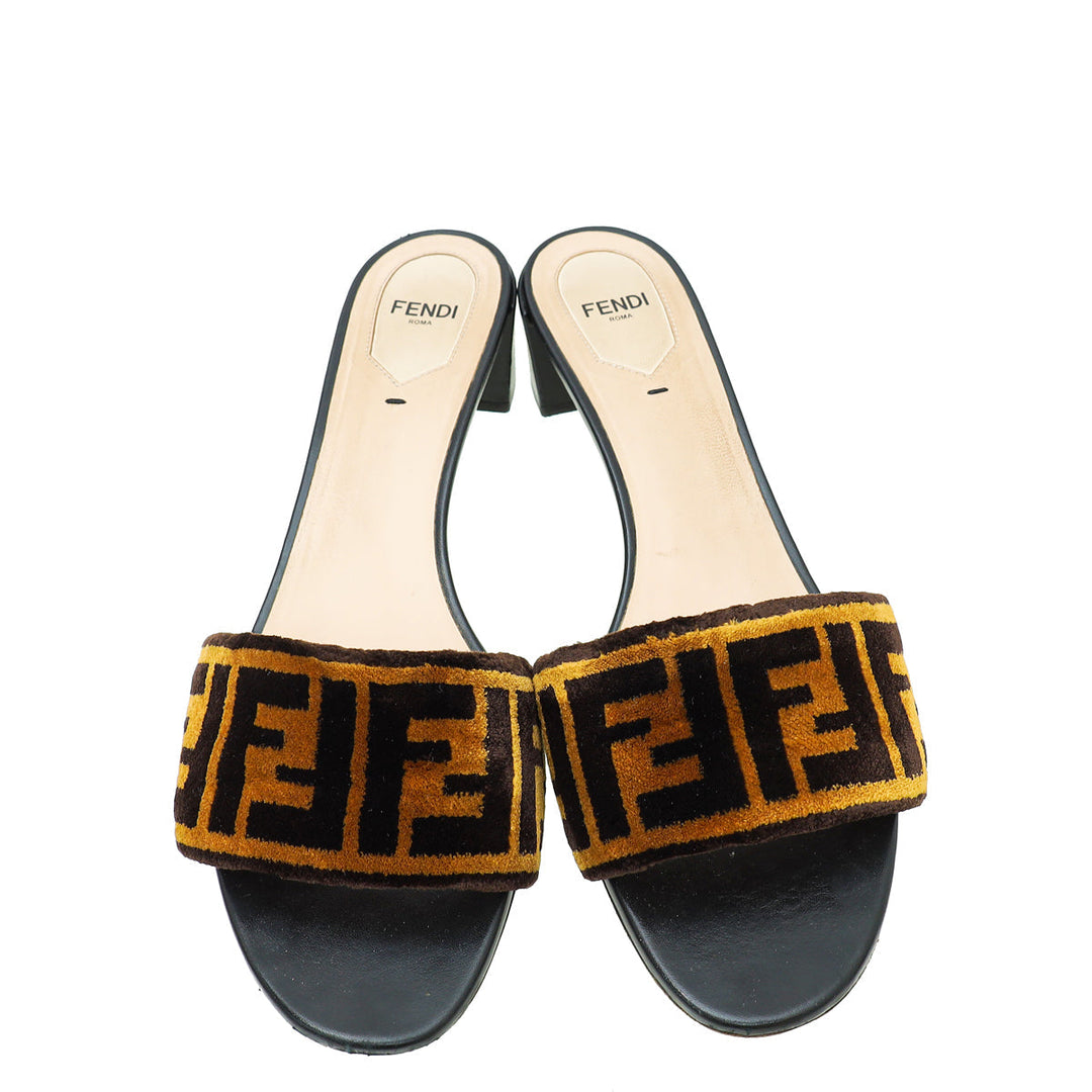 Fendi Bicolor FF Velvet Slide Mules 40