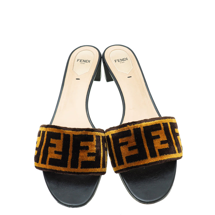 Fendi Bicolor FF Velvet Slide Mules 40