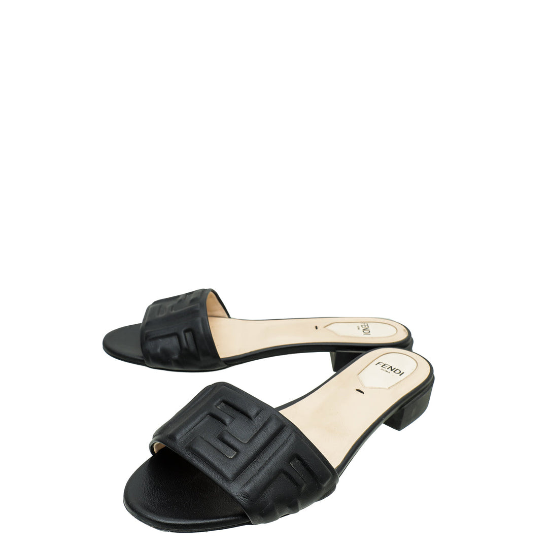 Fendi Black Logo Embossed Slide Flat Sandals 38.5