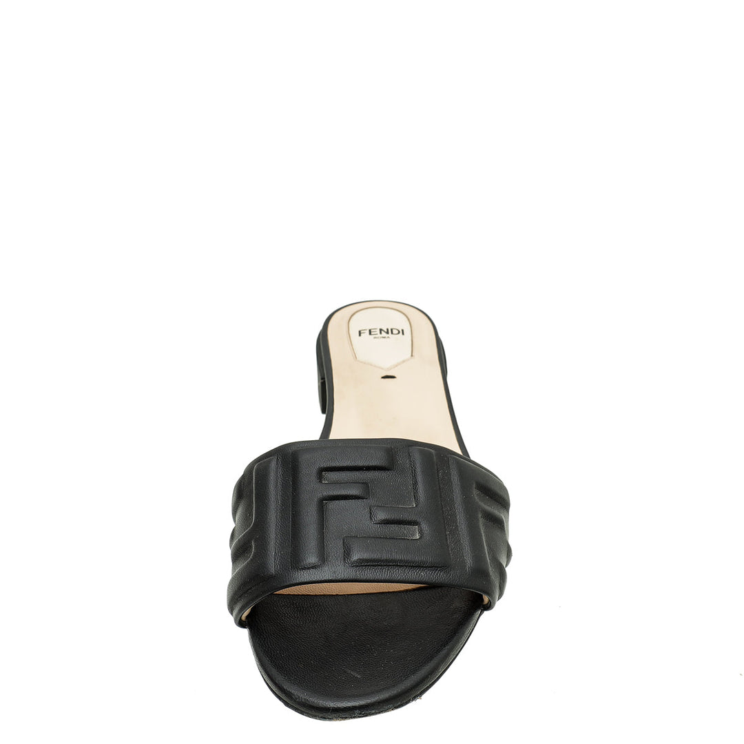 Fendi Black Logo Embossed Slide Flat Sandals 38.5