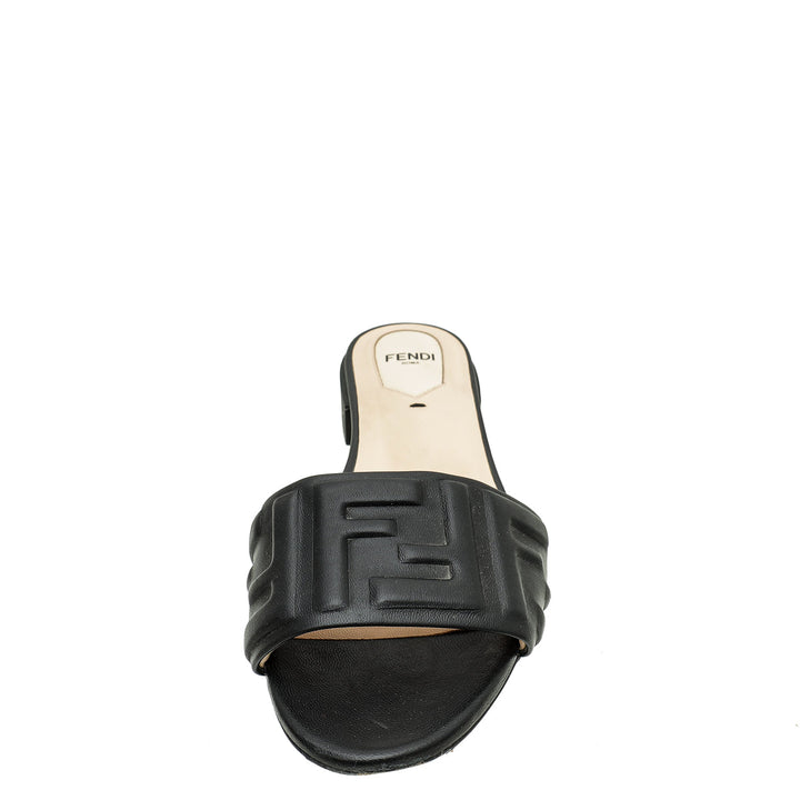 Fendi Black Logo Embossed Slide Flat Sandals 38.5
