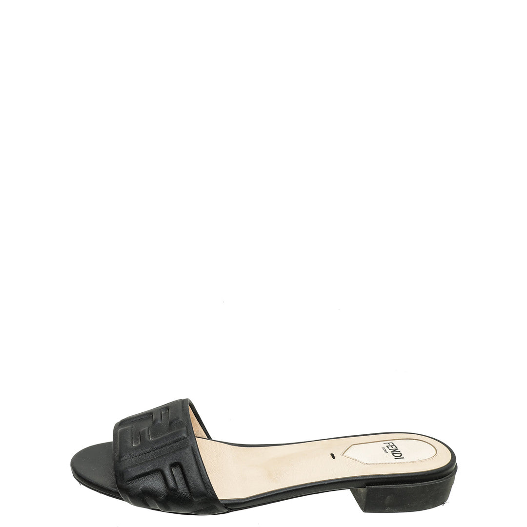 Fendi Black Logo Embossed Slide Flat Sandals 38.5