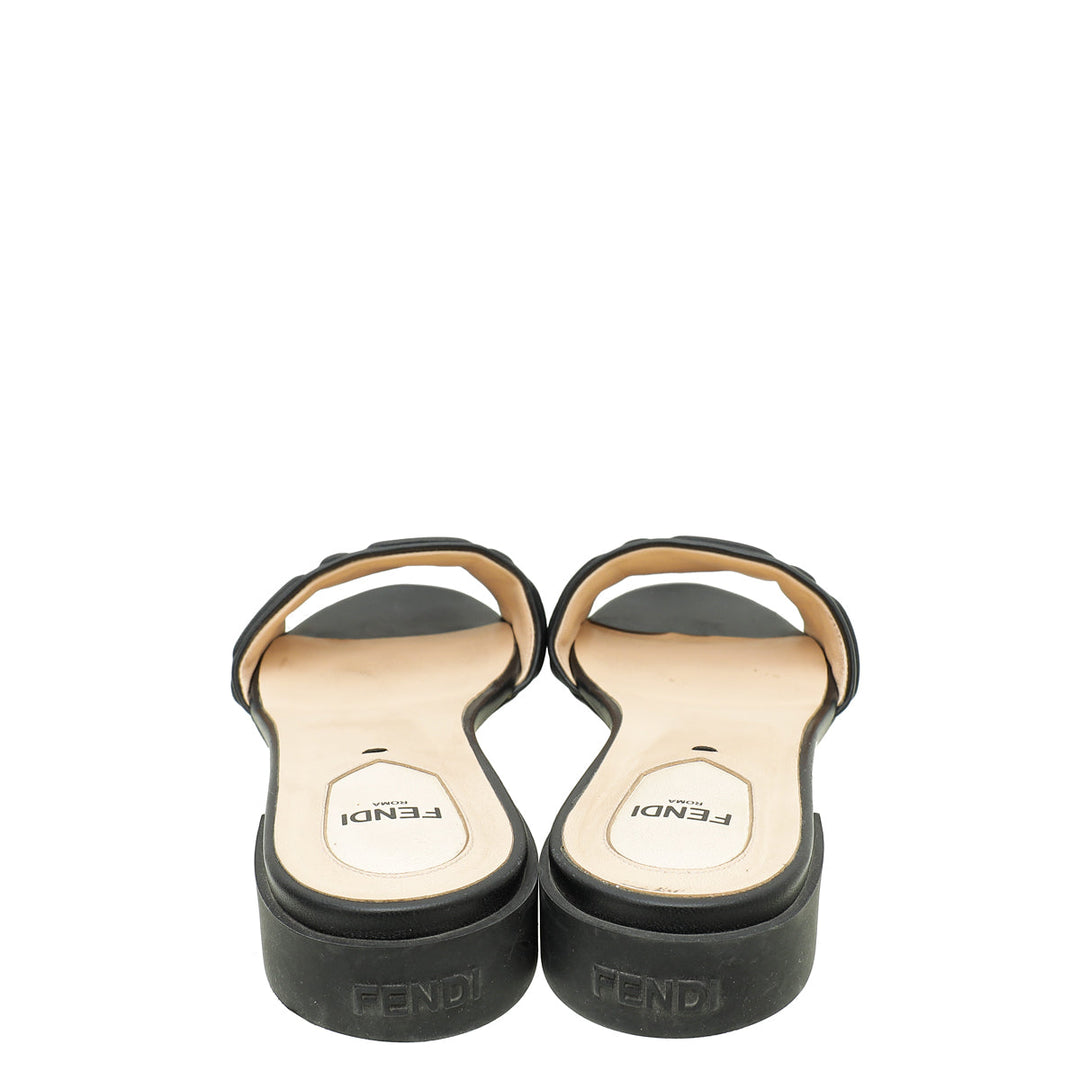 Fendi Black Logo Embossed Slide Flat Sandals 38.5