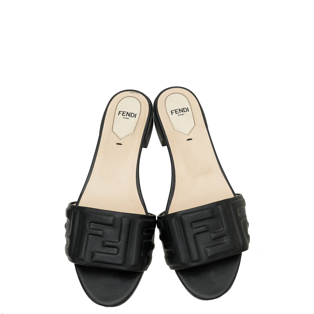 Fendi Black Logo Embossed Slide Flat Sandals 38.5