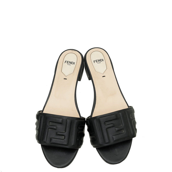 Fendi Black Logo Embossed Slide Flat Sandals 38.5