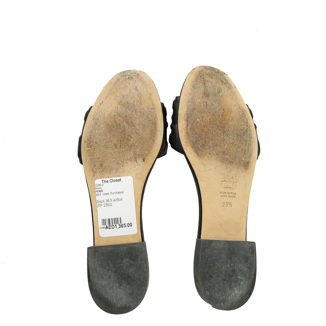 Fendi Black Logo Embossed Slide Flat Sandals 38.5