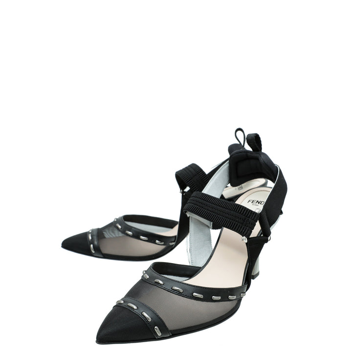 Fendi Black Mesh Colibri Slingback Pumps 38