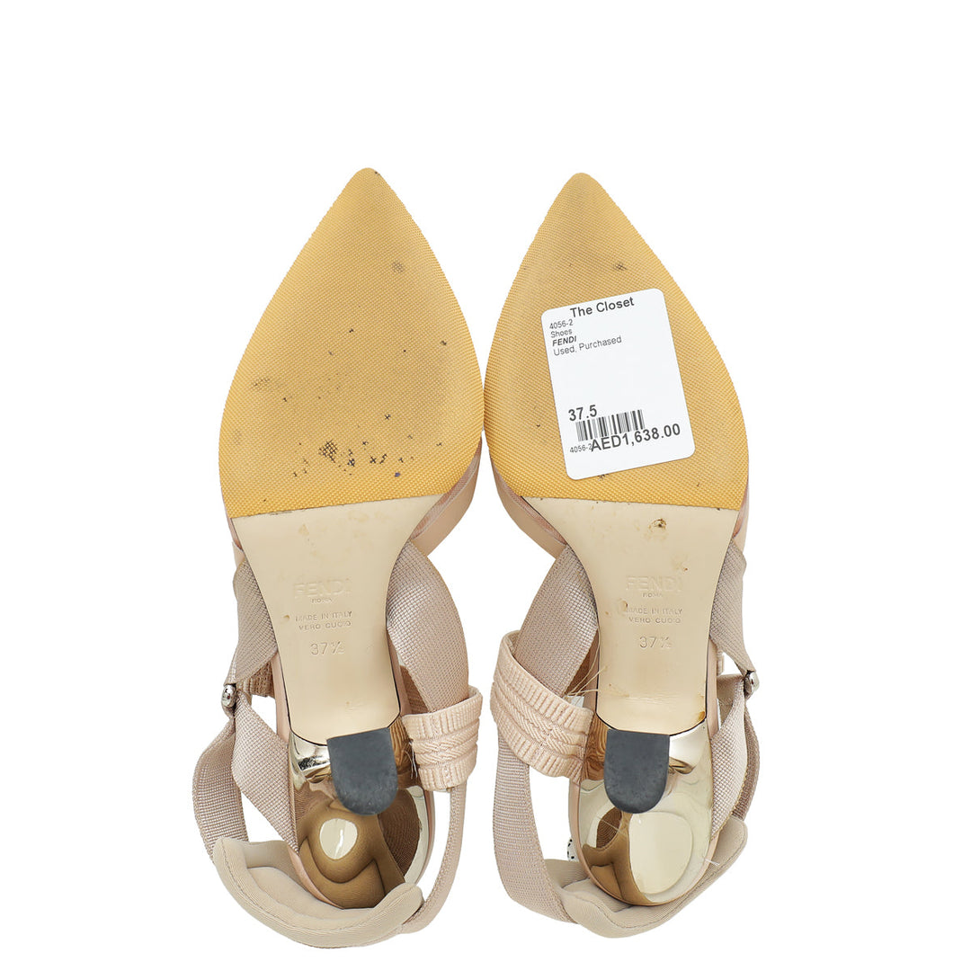 Fendi Beige Mesh Colibri Slingback Pump 37.5