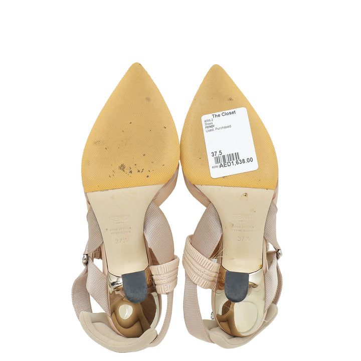 Fendi Beige Mesh Colibri Slingback Pump 37.5