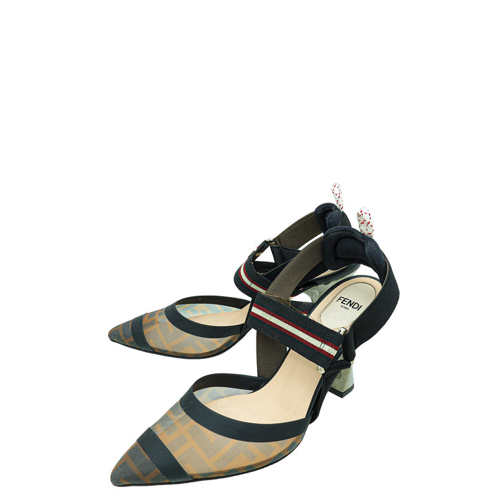 Fendi Bicolor Colibri Mesh Slingback Pumps 37