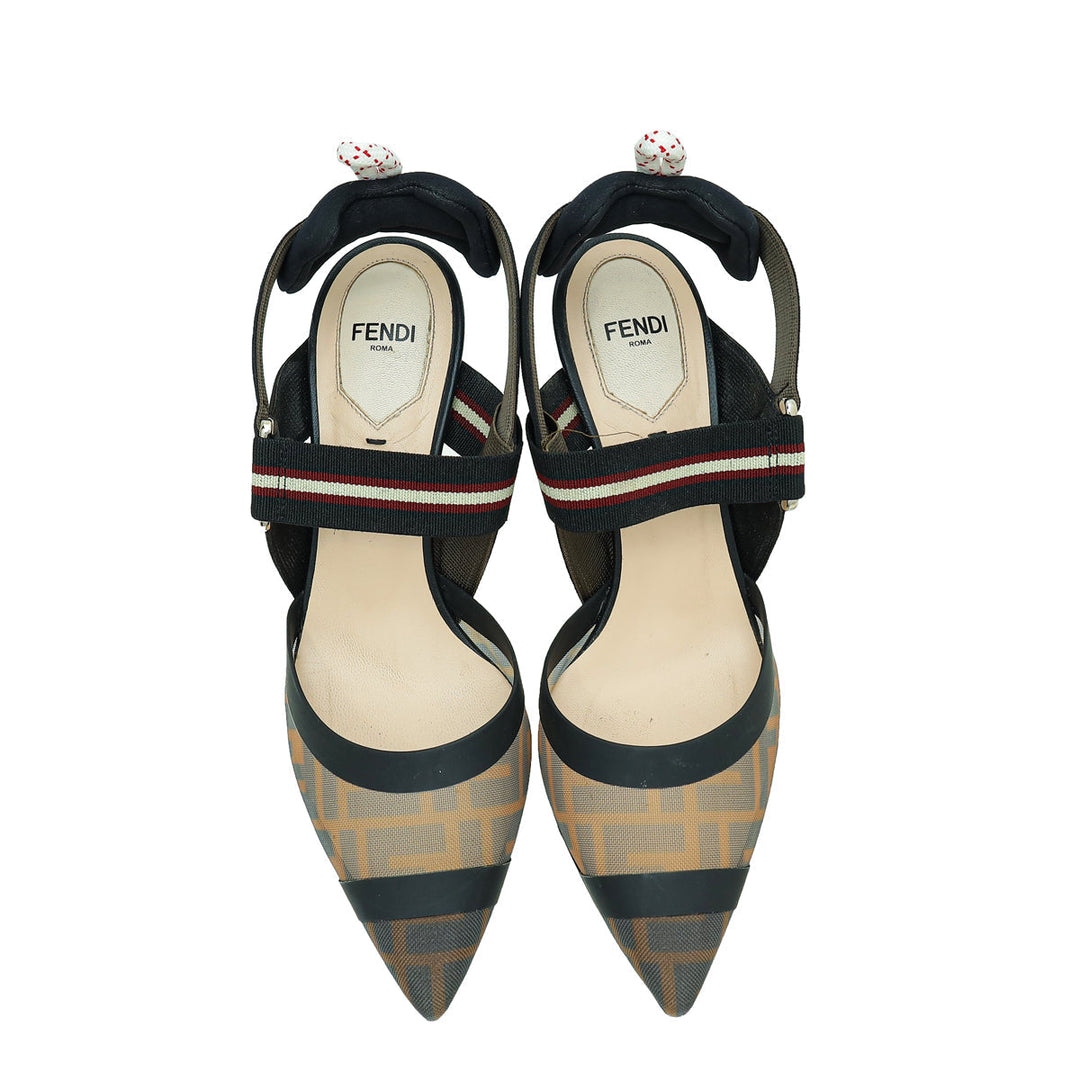 Fendi Bicolor Colibri Mesh Slingback Pumps 37