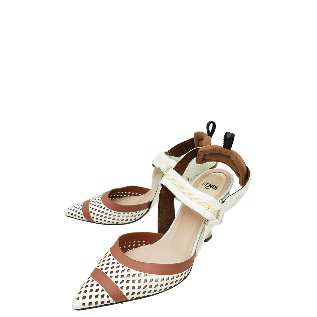 Fendi Bicolor Colibri Perforated Slingback 38.5