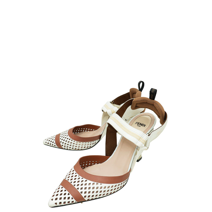 Fendi Bicolor Colibri Perforated Slingback 38.5