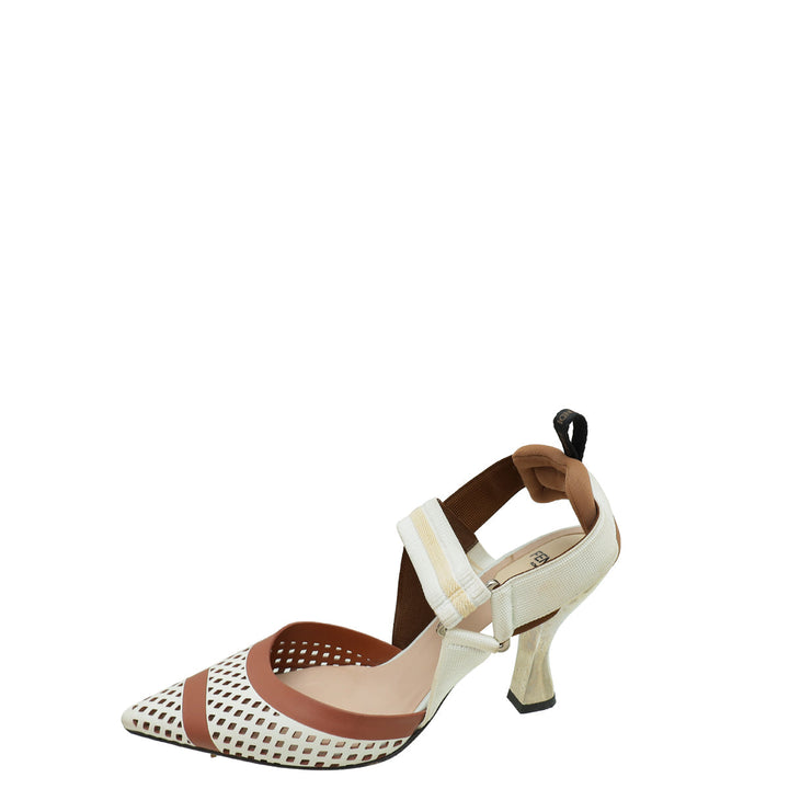 Fendi Bicolor Colibri Perforated Slingback 38.5