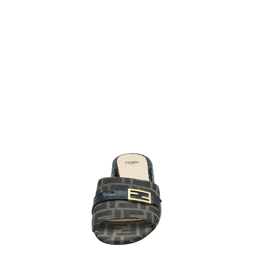 Fendi Bicolor Zucca FF Buckle Heeled Mules 38