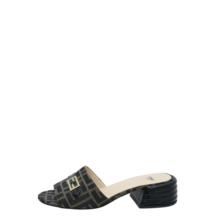 Fendi Bicolor Zucca FF Buckle Heeled Mules 38