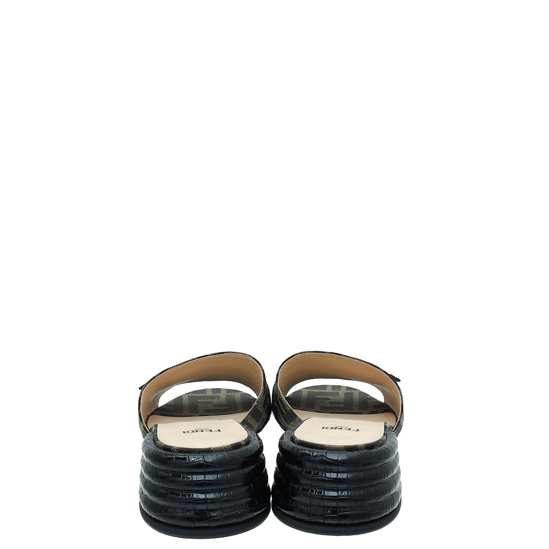 Fendi Bicolor Zucca FF Buckle Heeled Mules 38
