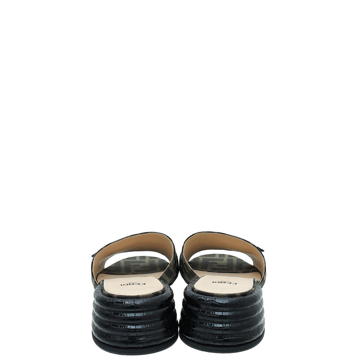 Fendi Bicolor Zucca FF Buckle Heeled Mules 38