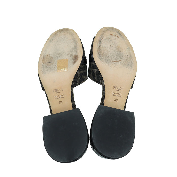 Fendi Bicolor Zucca FF Buckle Heeled Mules 38