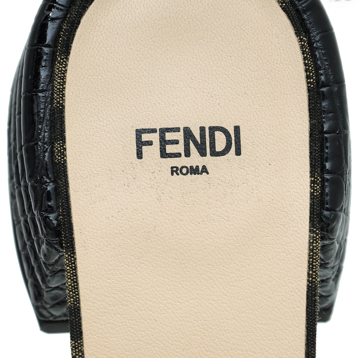 Fendi Bicolor Zucca FF Buckle Heeled Mules 38