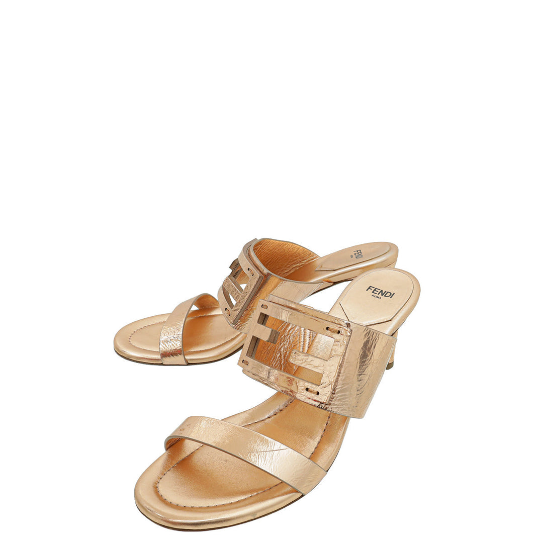 Fendi Bronze FF Logo Cutout Mules 39.5