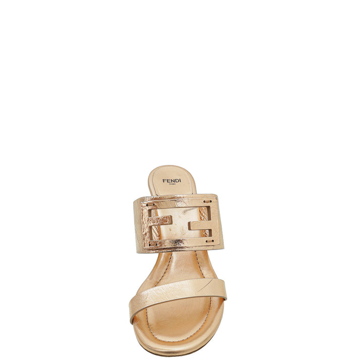 Fendi Bronze FF Logo Cutout Mules 39.5