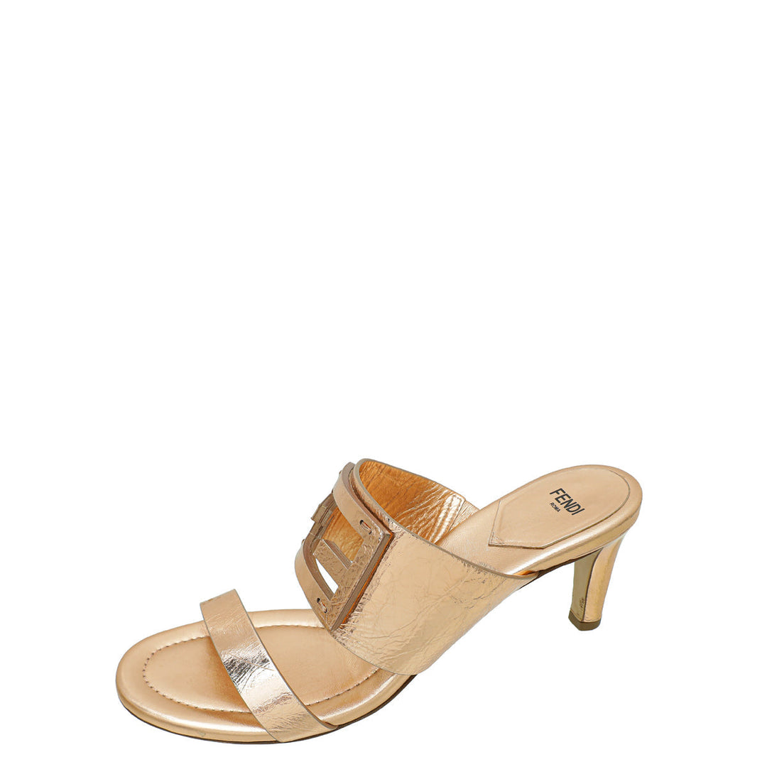 Fendi Bronze FF Logo Cutout Mules 39.5