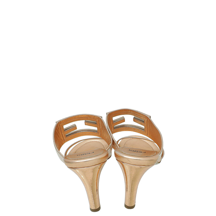 Fendi Bronze FF Logo Cutout Mules 39.5