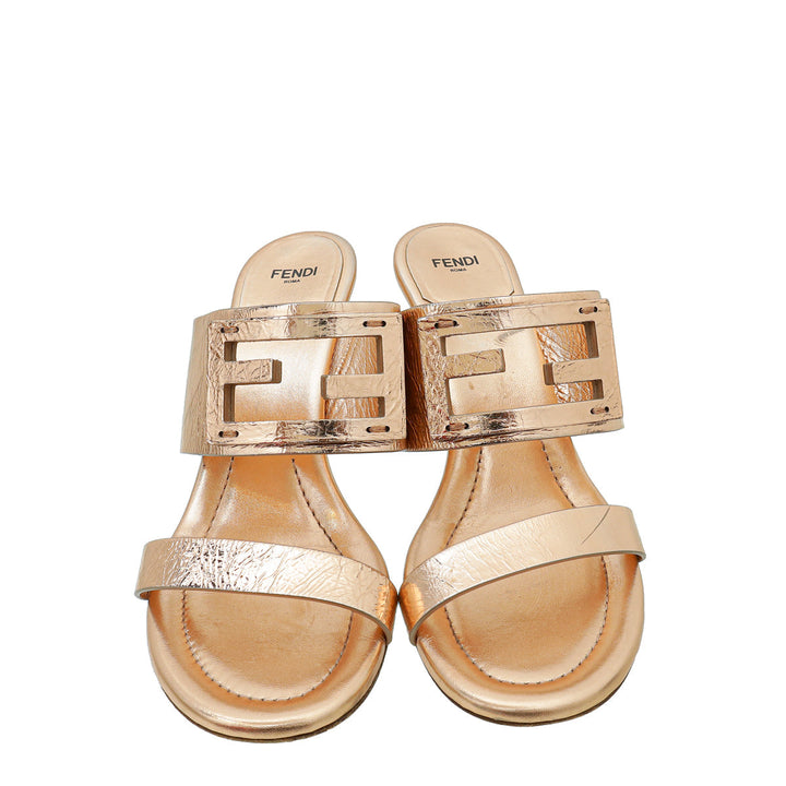 Fendi Bronze FF Logo Cutout Mules 39.5