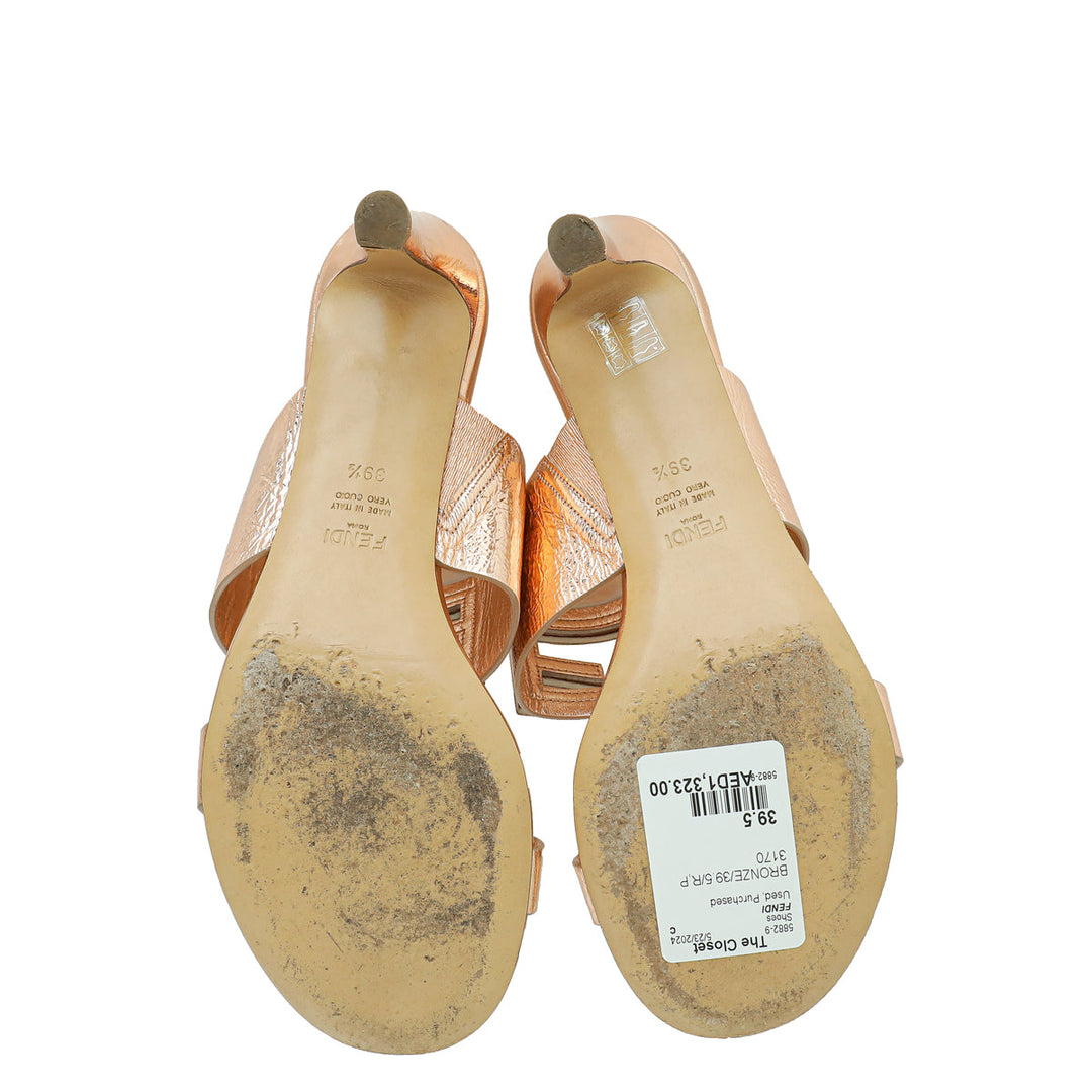 Fendi Bronze FF Logo Cutout Mules 39.5