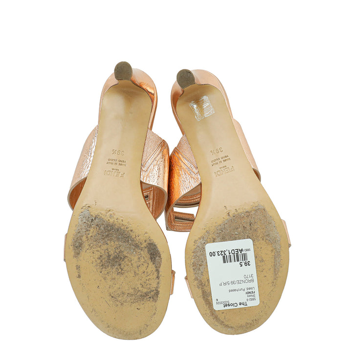Fendi Bronze FF Logo Cutout Mules 39.5