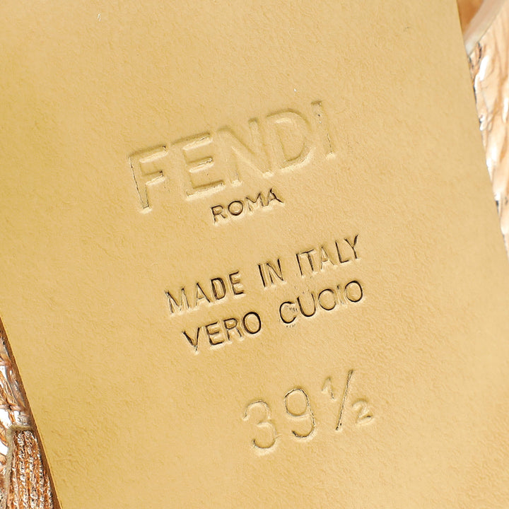 Fendi Bronze FF Logo Cutout Mules 39.5