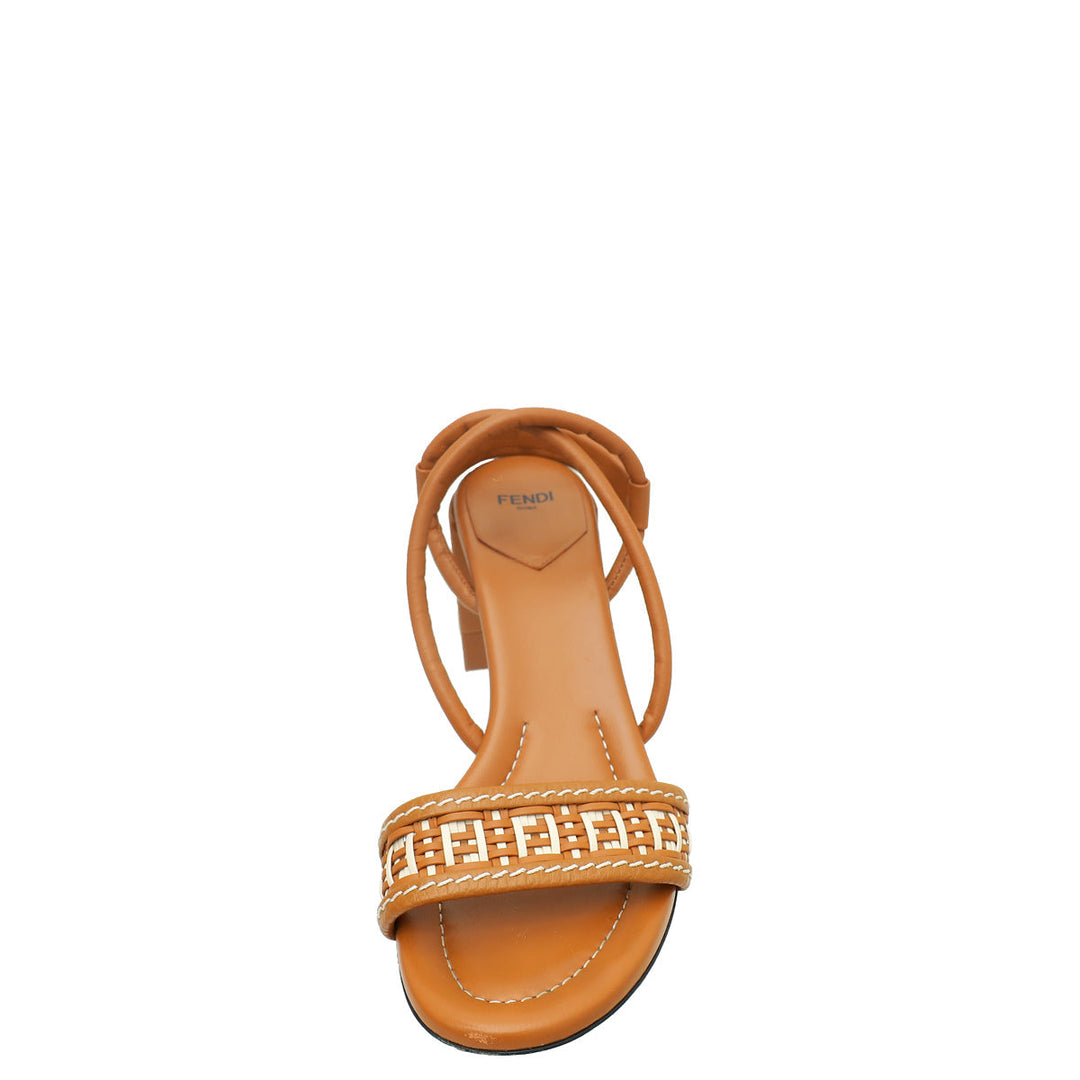 Fendi Brandy Brown Interwoven FF Cross Slingback Sandals 39