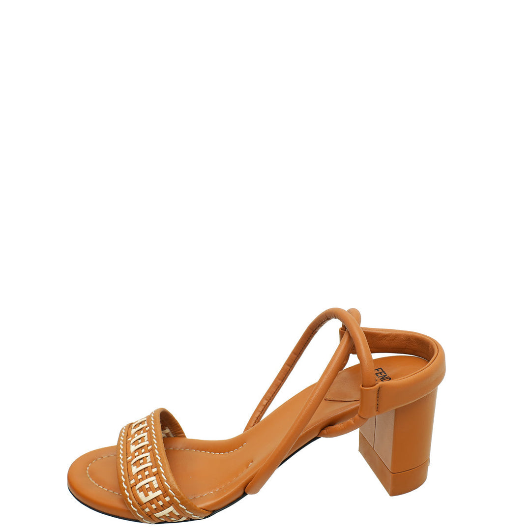 Fendi Brandy Brown Interwoven FF Cross Slingback Sandals 39