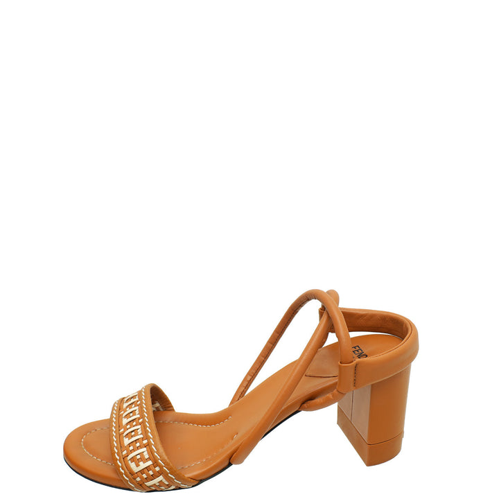 Fendi Brandy Brown Interwoven FF Cross Slingback Sandals 39