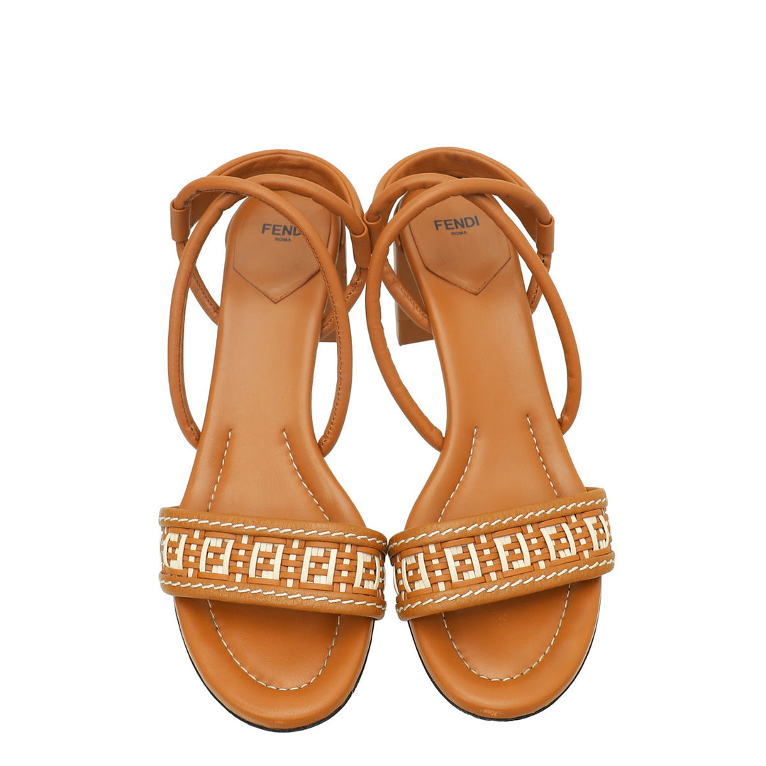 Fendi Brandy Brown Interwoven FF Cross Slingback Sandals 39