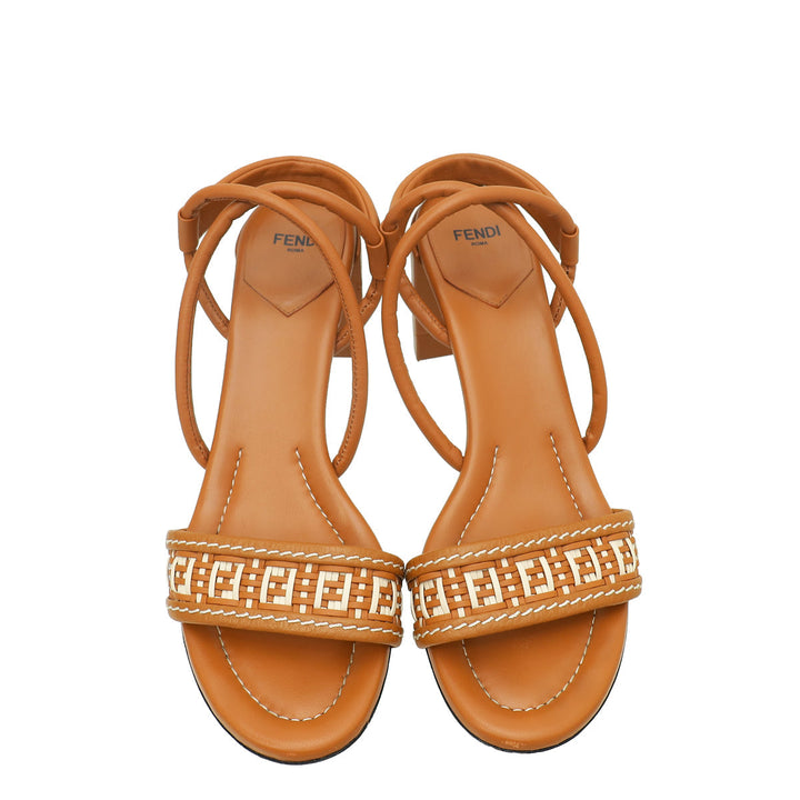 Fendi Brandy Brown Interwoven FF Cross Slingback Sandals 39