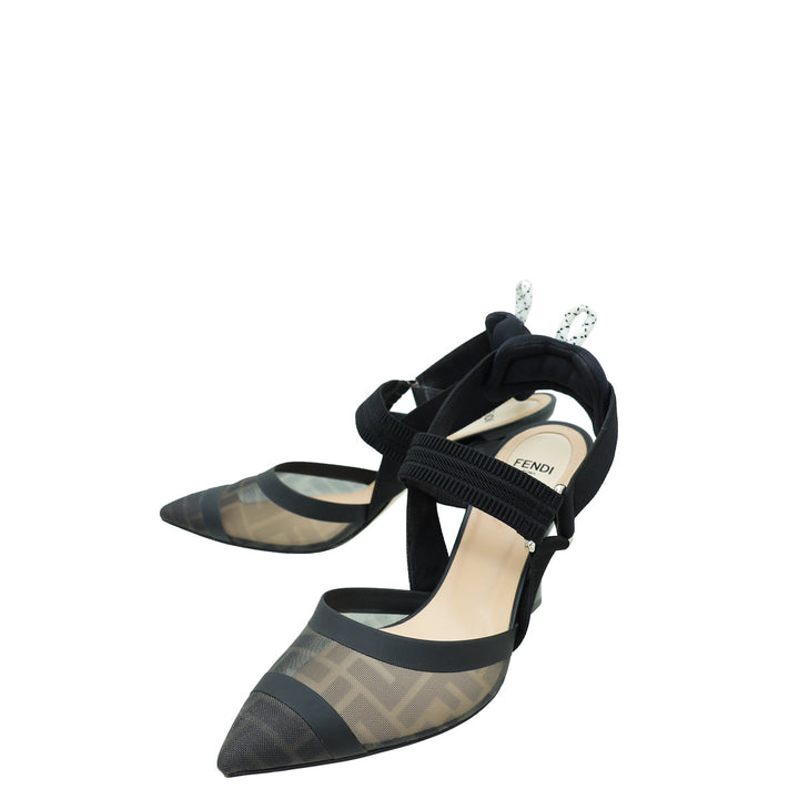 Fendi Black Colibri Mesh Slingback Pump 39