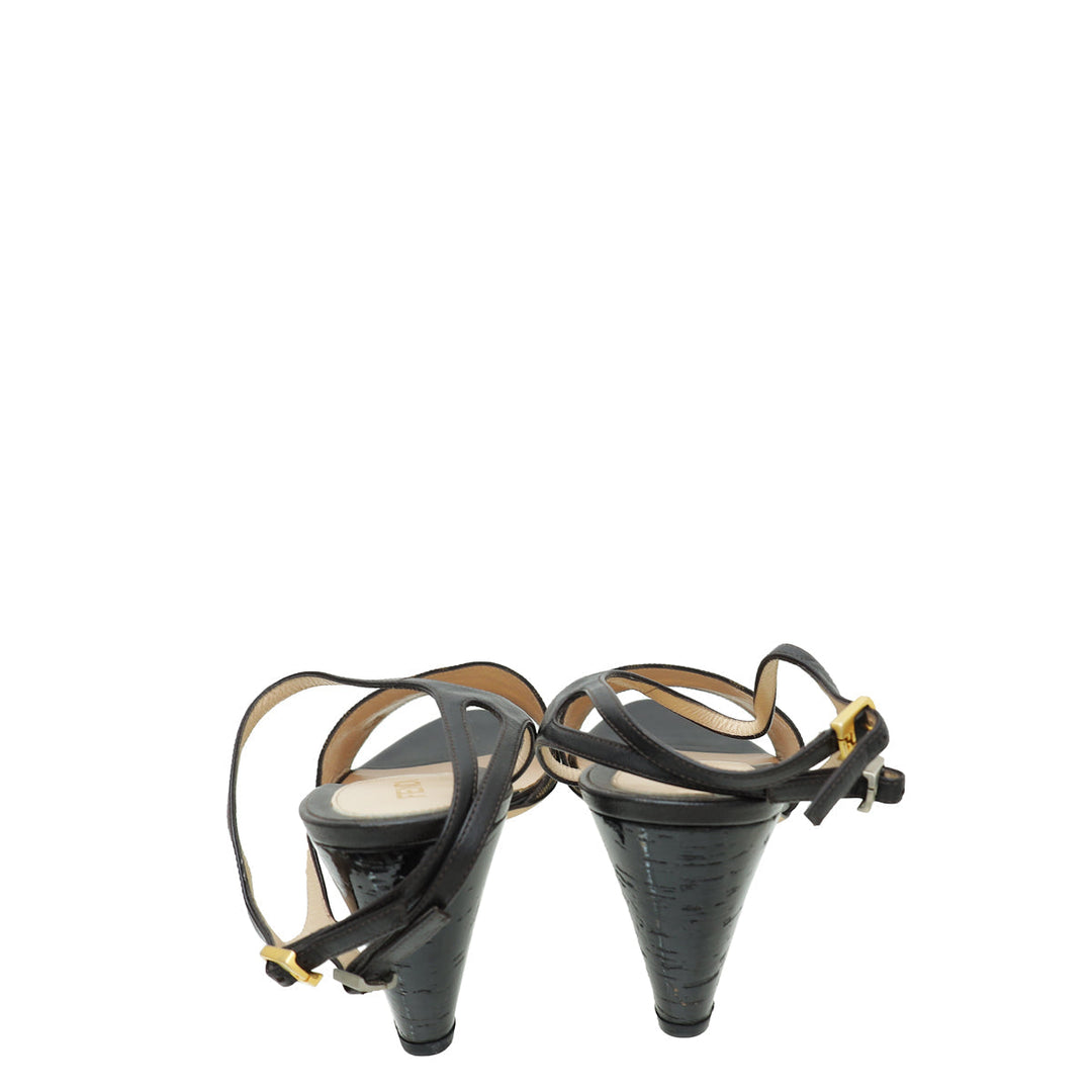 Fendi Bicolor Zucca Ankle Strap Sandal 40