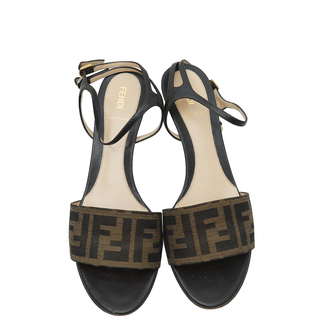 Fendi Bicolor Zucca Ankle Strap Sandal 40